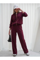 Luksusowy Komplet Damski Masełko Bluza Rozpinana + Spodnie Wide Leg Premium Soft Touch Elegancja & Komfort - bordowy